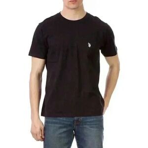 US Polo Assn Men's Black Cotton Jersey w White Logo on Pocket Cre